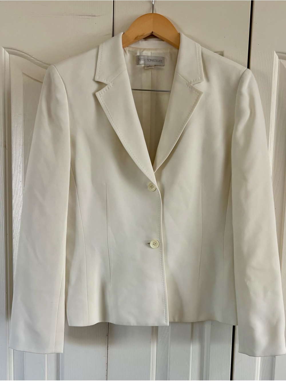 Petite Sophisticate Blazer Women 10 Beige/ Cream Button Up Collared Long Sleeve
